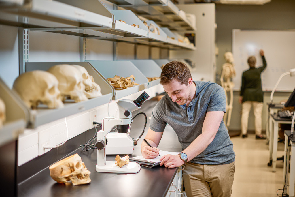 anthropology student in the lab