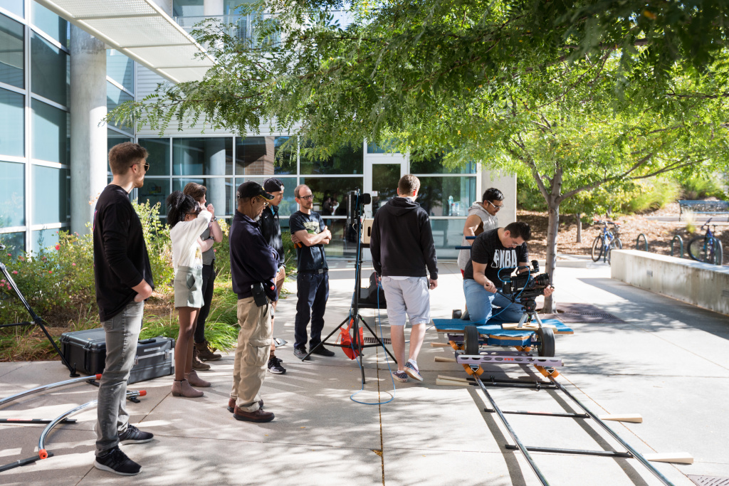 students working on a video production shoot